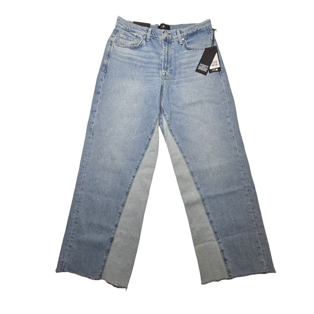 7 For All Mankind Stovepipe Straight Ankle Jeans Seabreeze Paneled 28 Wide Leg